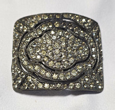 Antique 1930s Art Deco Rhinestone Belt Buckle Geometric Openwork Silver Tone