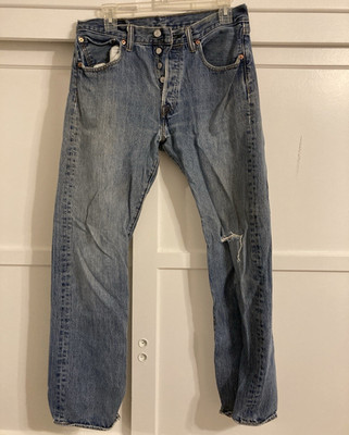 Levi's 501 Men's Blue Medium Wash Straight Cotton Denim Jeans Button Fly