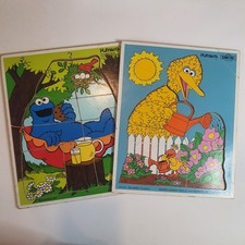 Vintage 1979 Playskool Sesame Street Wood Tray Puzzles Big Bird Cookie Monster