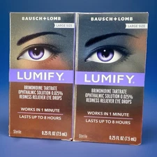 2 PACK Bausch + Lomb Lumify Redness Reliever Eye Drops Large 0.25fl oz. Lot 2027