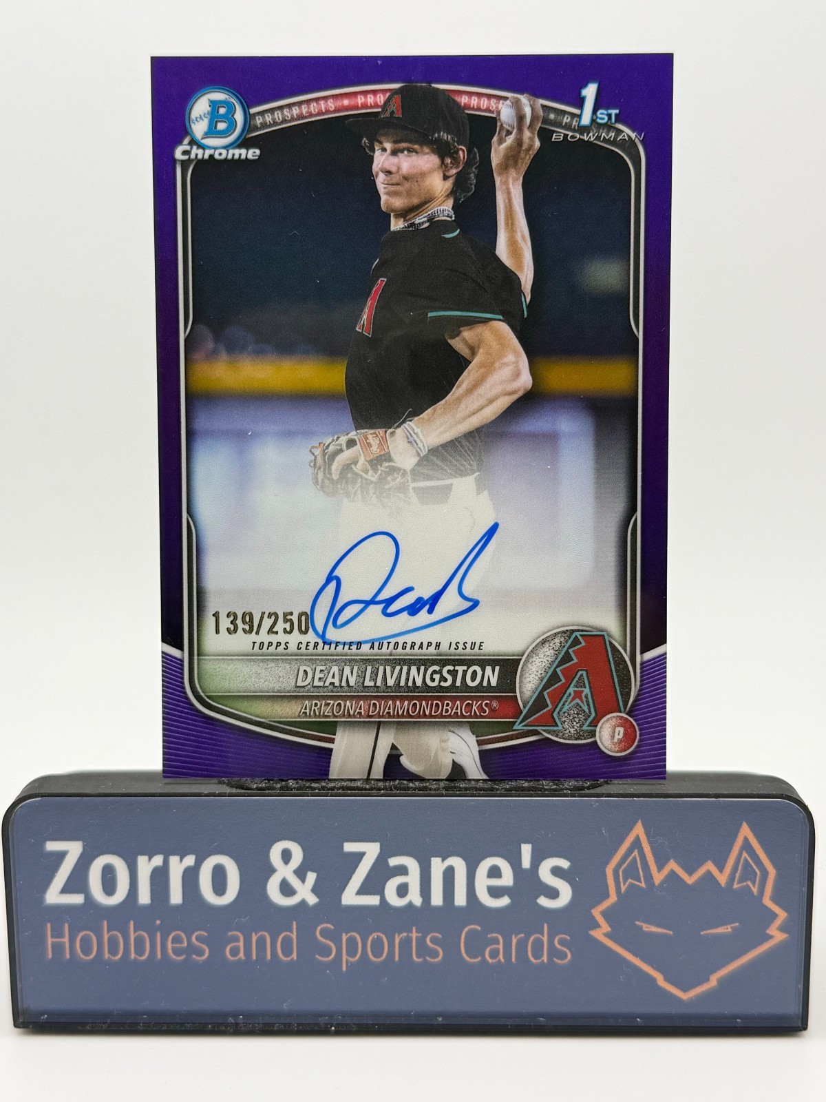 Dean Livingston 2025 Bowman Draft 1st Chrome Purple /250 AUTO Arizona #CPA-DL
