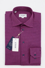 Men ETON Single Convertible Cuff Shirt Signature Twill Check Slim Fit Size 38 15