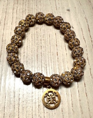 Rustic Cuff Lilac Crystal Emerson Stretch Bracelet Goldtone Charm 