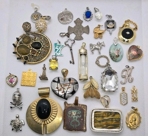 Mixed Lot of Costume Jewelry Pendants for Crafting Or Repurpose Vintage to Now
