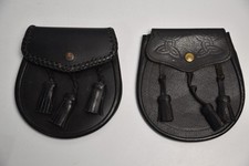 2 Scottish Kilt Sporran Black Leather Celtic Knots  Design from Scotland Pouch