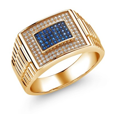18K Yellow Gold Plated Silver Created Sapphire and White Moissanite Ring for