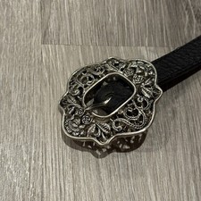 Genuine Black Leather Belt w/ Silver Conchos Adjustable 37-33" Western Style