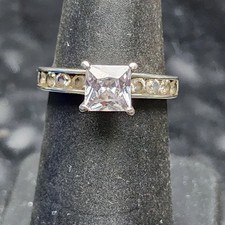 925 Sterling Silver Princess Cut CZ Ring Solitaire Engagement Channel Band   