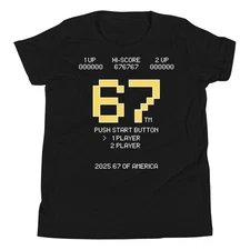 67 Six Seven Meme Funny Arcade Retro Video Game Screen Youth T-Shirt
