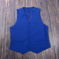 Suit Vest Mens 42 Blue Solid Polyester Viscose 3 Piece Belted Formal Waistcoat