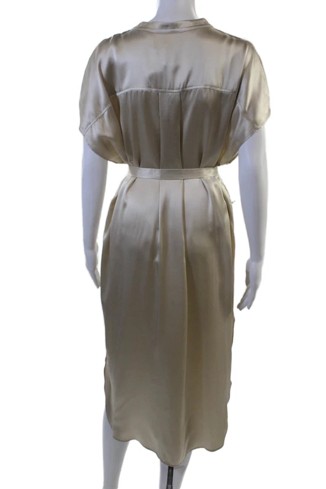 Banana Republic, Women Silk Beige Shirt Dress Button Petite Size L - Image 3 of 4