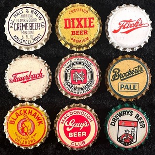 9 UNUSED CORK BEER BOTTLE CAPS KALISPELL DIXIE FLECK'S FAUERBACH BROCKERT DREWRY