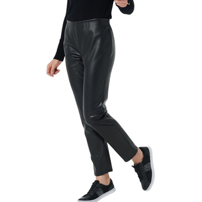Rubin Singer Womens Pull On Faux Leather Pants Petite Large Sz Black Side Zipper