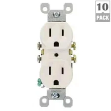 10 Pack Outlet Receptacle 125V 15 Amp Duplex Residential Dual Electrical Wall