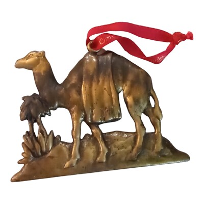 Hallmark Christmas Ornament Brass Camel to Bethlehem Red Merry Christmas Ribbon