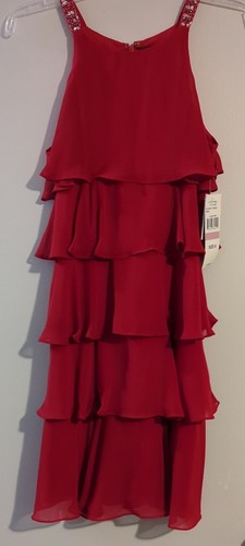 SL Fashions Sz 6 Red Tiered Ruffled Chiffon Sequin Strap Dress Cocktail NWT!!!