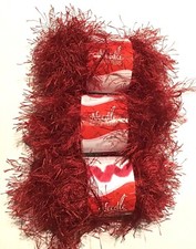 NEEDLE CRAFTERS EYELASH YARN REALLY RED 3 BALLS 1.7oz 53 YARDS EACH