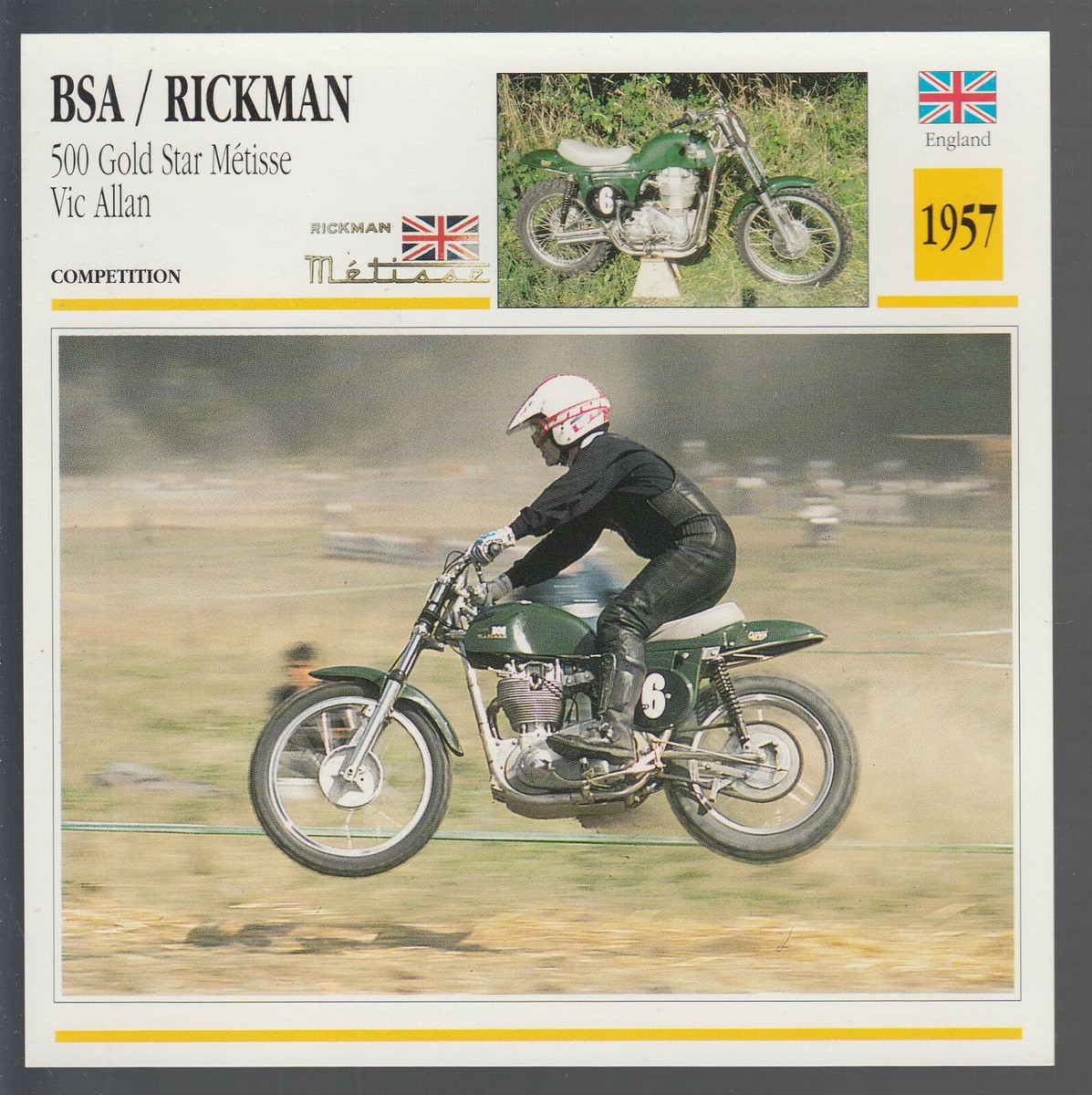 旧車 SWANSRIDER 当時物 BSA VINCENT TRIUMPH 新品 1957 BSA / Rickman 500 Gold Star Metisse Vic Allen Motorcycle Spec