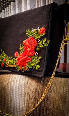 Handmade Floral Bag Ribbon Embroidered Multicolor Black  display picture 3
