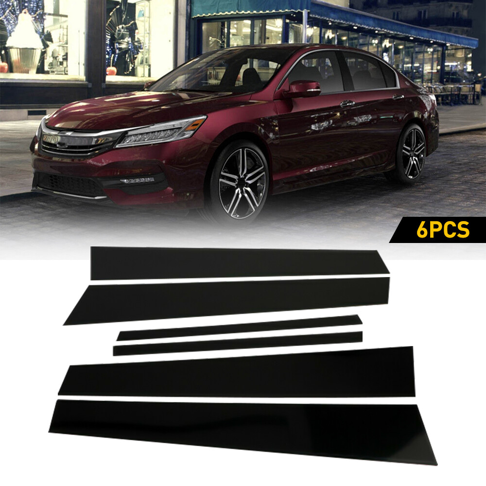 Black Pillar Posts For Honda Accord 13-2017 6pc Set Door Trim Piano Cover Window