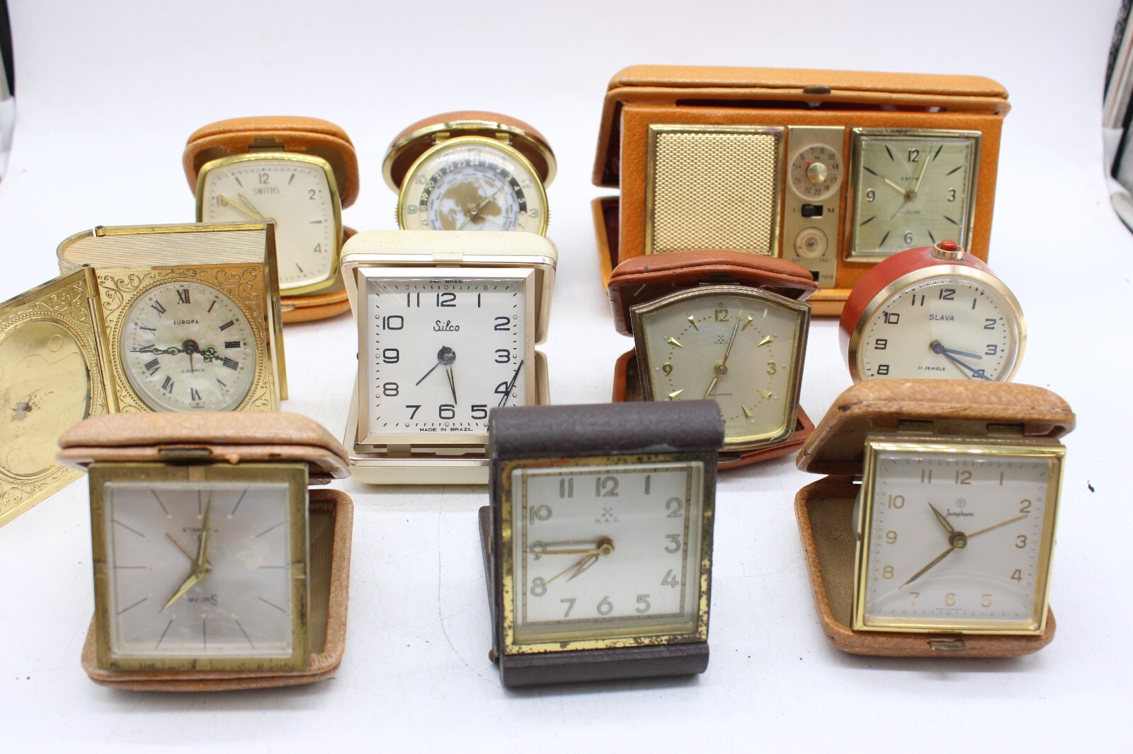 F x10 Vintage Collection of Travel Clocks inc Estyma, Europa & Smiths