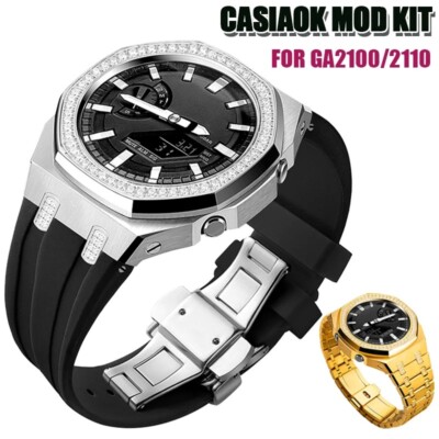 Edelstahl Metall Lünette Diamant Gehäuse Armband für Casioak GA2100/2110 Mod Kit