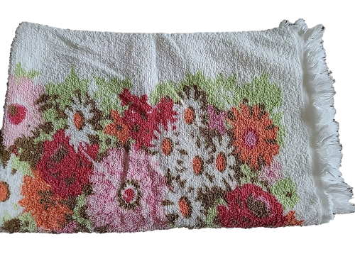 Vintage Bath Towel Pink Floral Cotton Fringe MCM 70's Terry Cloth | eBay