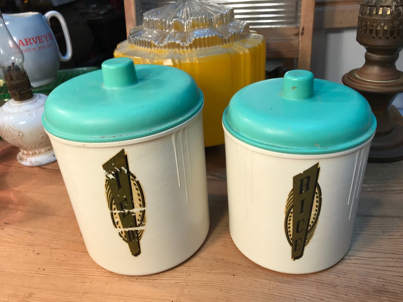 2 Vintage 1930's Art Deco Australian Eon Bakelite Kitchen Canisters ...