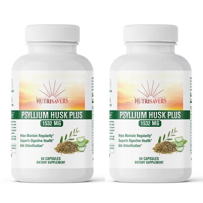 Psyllium Husk Fiber Capsules 2 Pack 120 Count Digestive Health Gluten Free