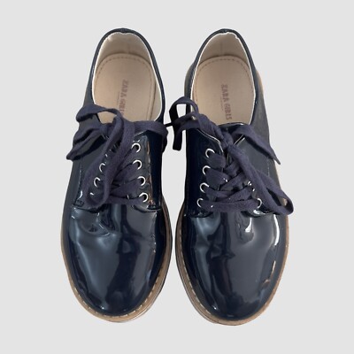Zara Girls Navy Patent Leather Lace Up Oxford Shoes EU30 US