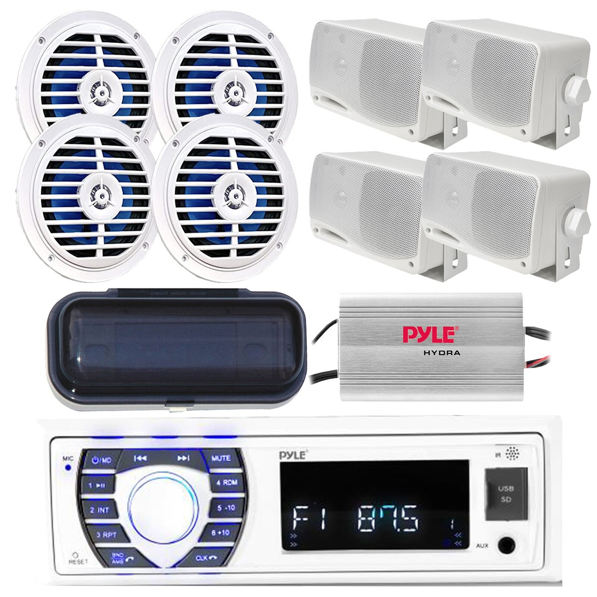 Pyle Marine Bluetooth Receiver, 4x 4x Speakers, Amplifier,  Cover - Main Image