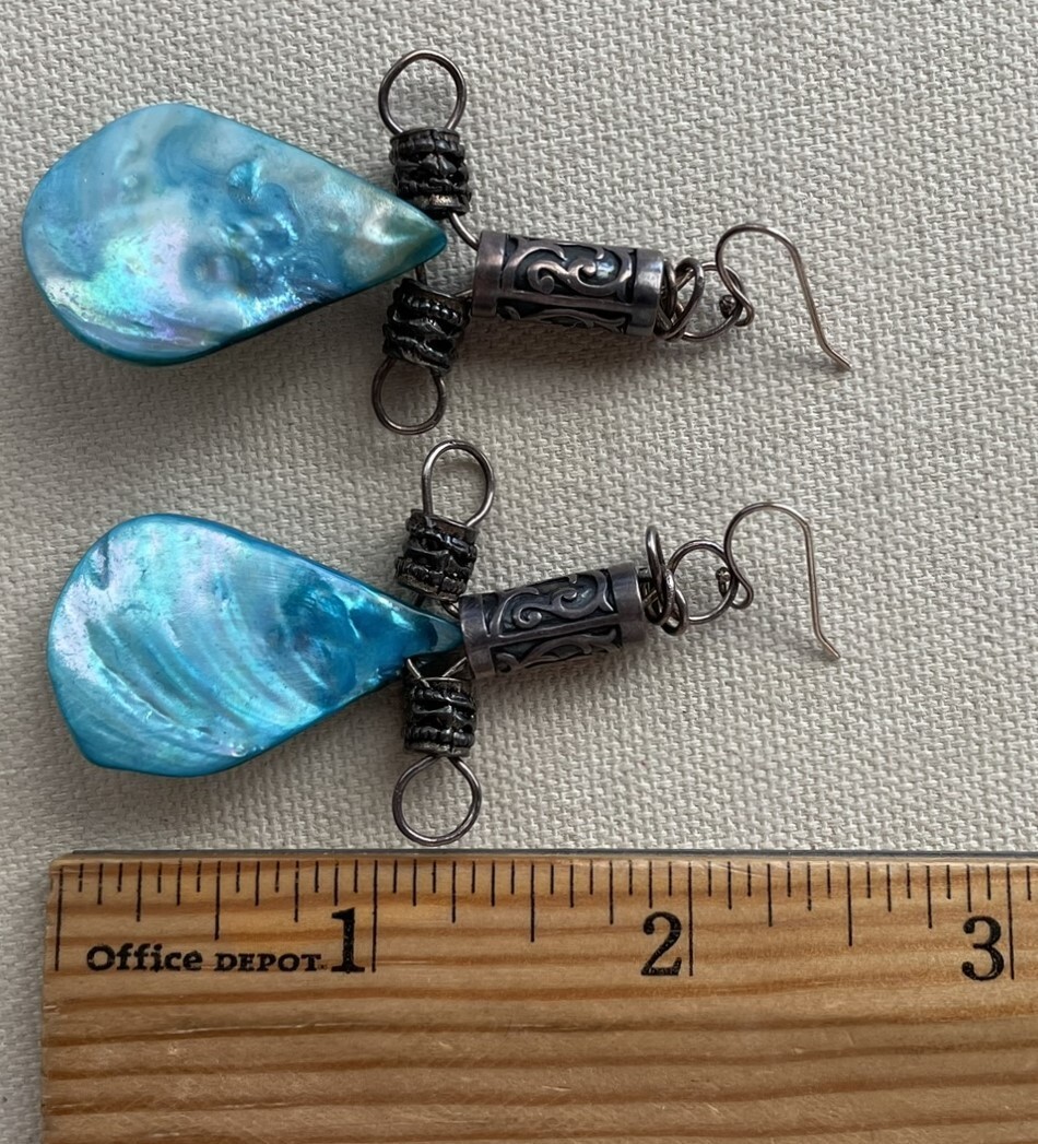 Statement Boho Shell Earring Sterling Rustic Dang… - image 4