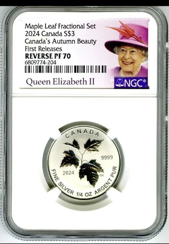 2024 QUEEN ELIZABETH $3 1/4 OZ CANADA SILVER NGC PF70 MAPLE LEAF FIRST RELEASES