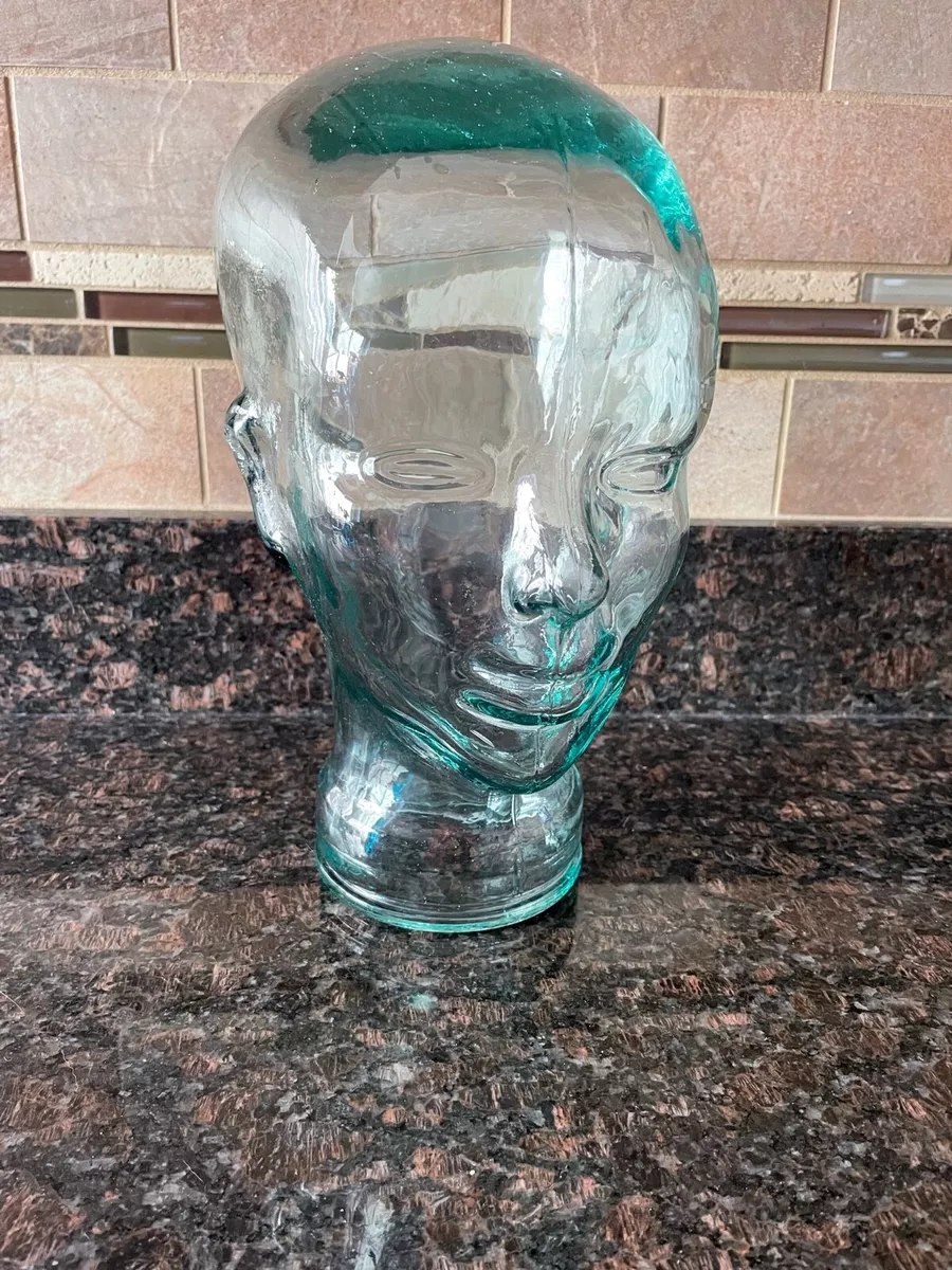 Clear Glass Head Wig Hat Mannequin Display Green Tint 11.5 Cool
