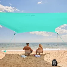 Beach Tent Shelter - Easy Setup 4 Sturdy Poles, Sandbags & Shovel, 6'7'' Tall,