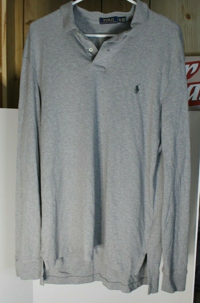 Polo uomo Ralph Lauren camicia cotone taglia XL manica lunga grigio pony