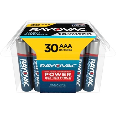 RAYOVAC HIGH ENERGY 1.5V AAA ALKALINE BATTERIES - (30 Pack)