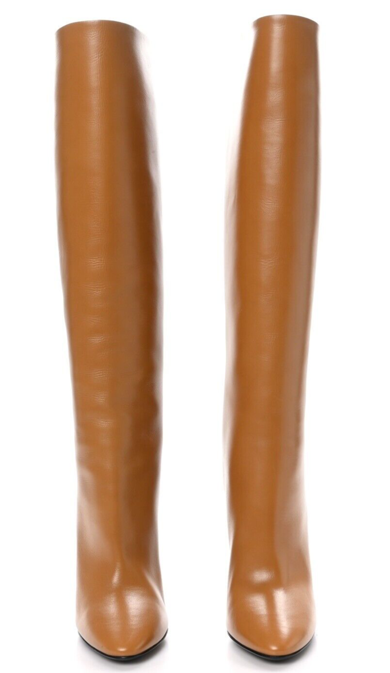 Stivali SAINT LAURENT Vanity in morbida pelle di vitello 68 tubi 110 taglia 38 brandy