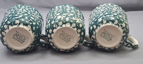 Folk Craft APPLE Coffee Cups Mugs by Tienshan Green Sponge Style Set of 3 - Picture 5 of 8