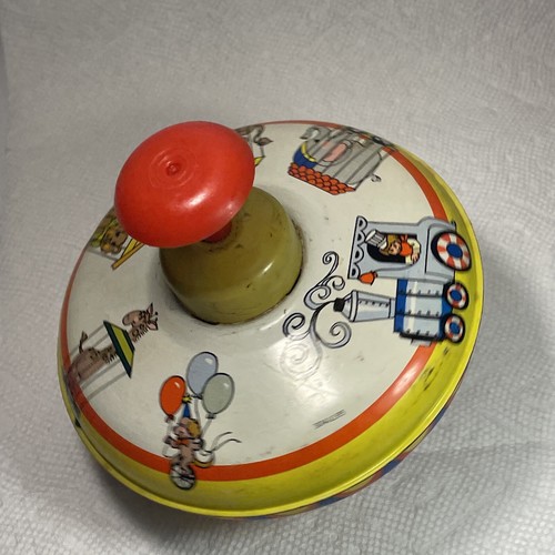 Vintage Ohio Art Spinning Top Toy Tin Litho Circus Animal Train Red Knob USA - Picture 6 of 9