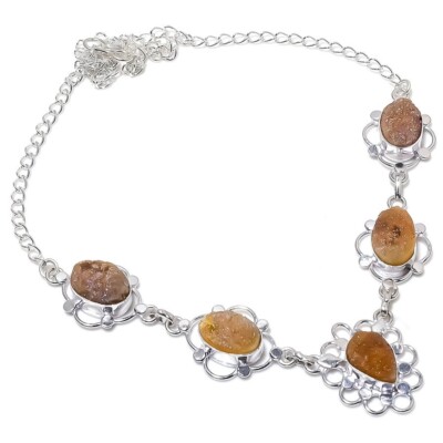 Natural Druzy Gemstone Handmade 925 Sterling Silver Jewelry Necklace Size  18