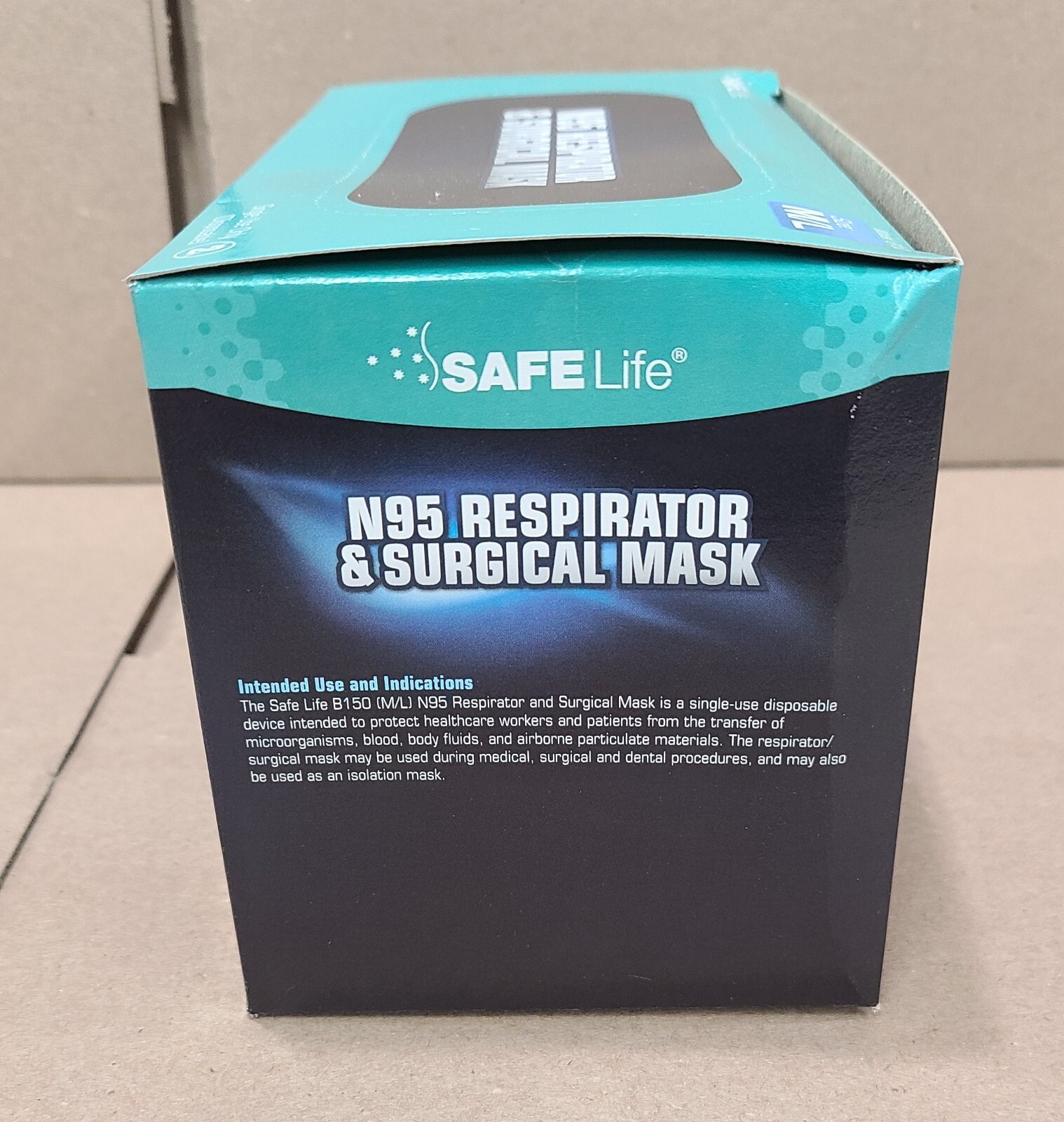 Box of 25 SAFELife N95 Respirator & Surgical Face Masks, Soft Blue