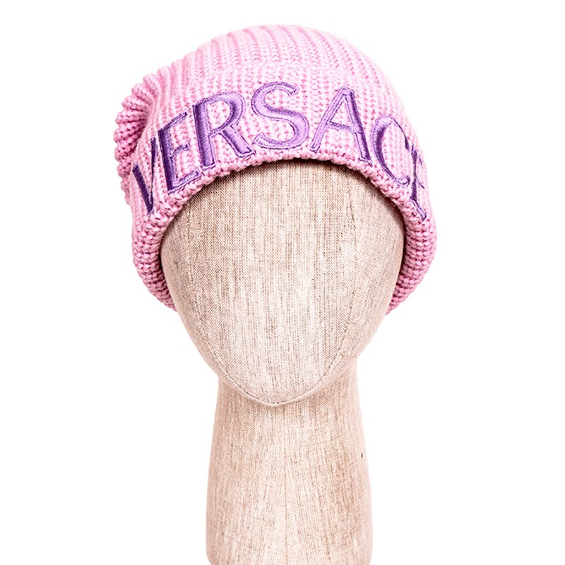 NEW $495 VERSACE Light Pink & Lavender 100% Wool Knit POM