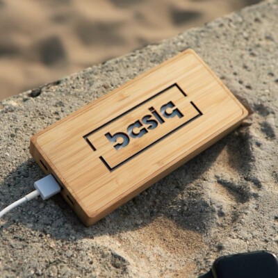 Basiq Eco Friendly FSC Wood Bamboo Solar Power Bank 10000mAh Phone Charger