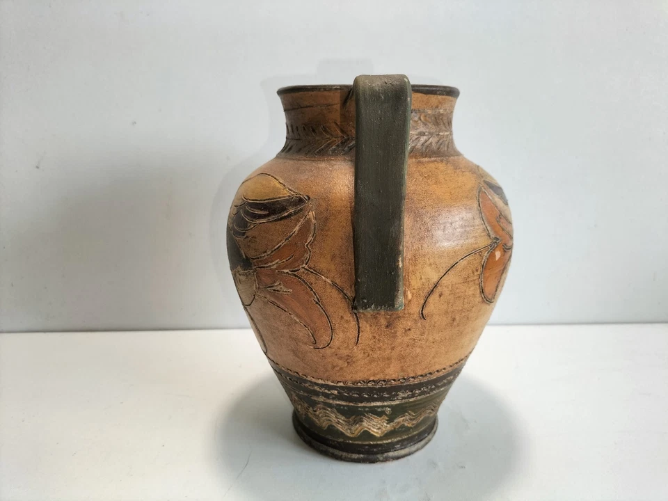 ANCIENNE CRUCHE DECOR OISEAUX TERRE CUITE ITALIE 30's  / PICHET CARAFE WATER JUG - Photo 4/4