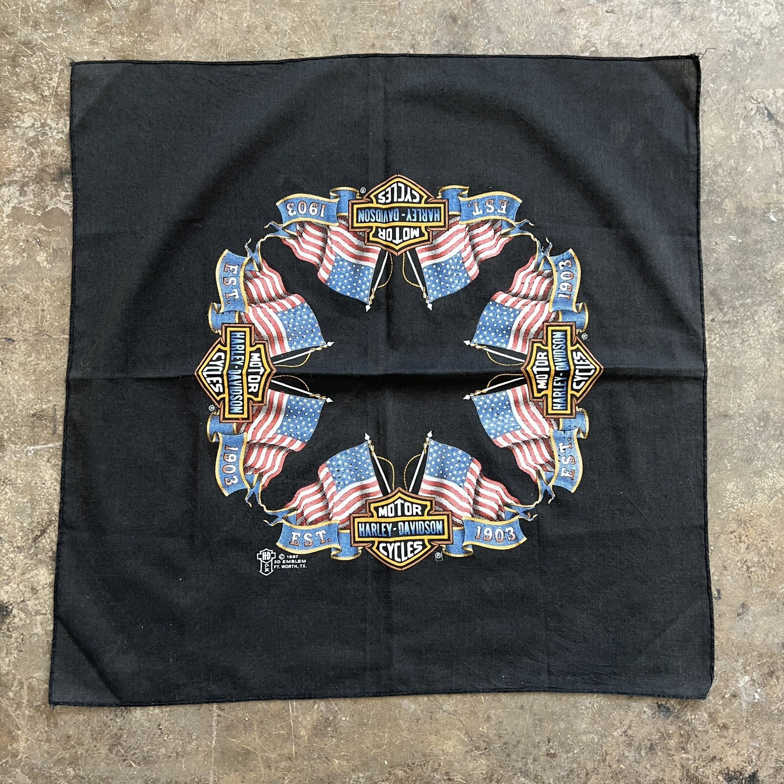 Vintage Harley Davidson 3d emblem bandanna usa vtg bikers choppers 