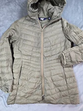 Lands End Jacket XS Wanderweight Packable Down Hooded Light Pine Green Full Zip