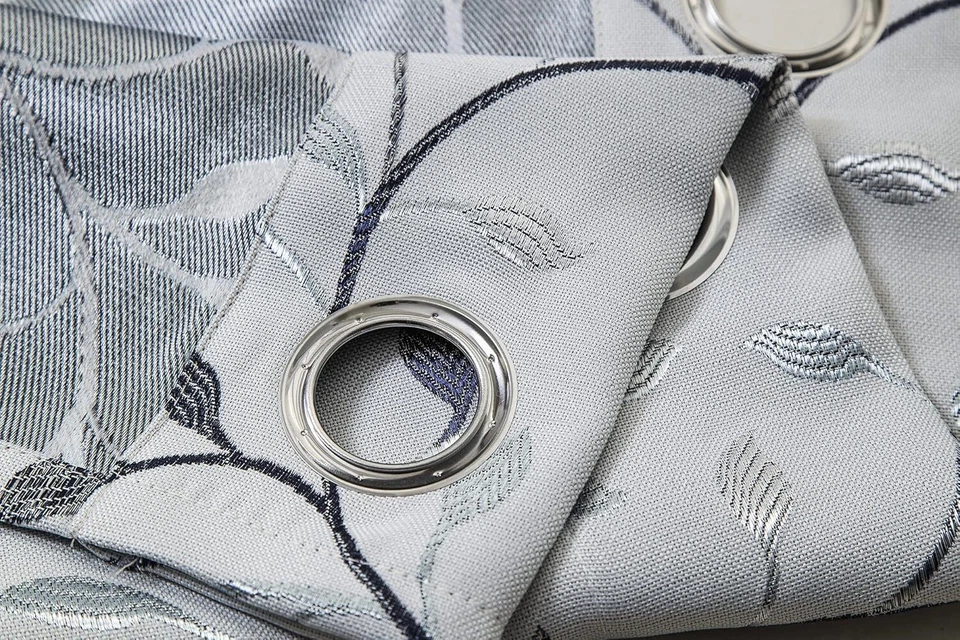 Cortinas florales con ojal bordado de hojas cortinas superiores, 2 paneles, 52x84 pulgadas, gris Foto 3 de 3