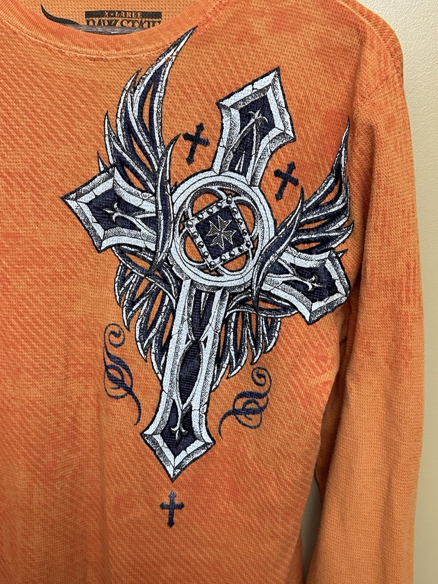 Y2K Raw State Redemption Grunge Long Sleeve Shirt XL Mens Orange