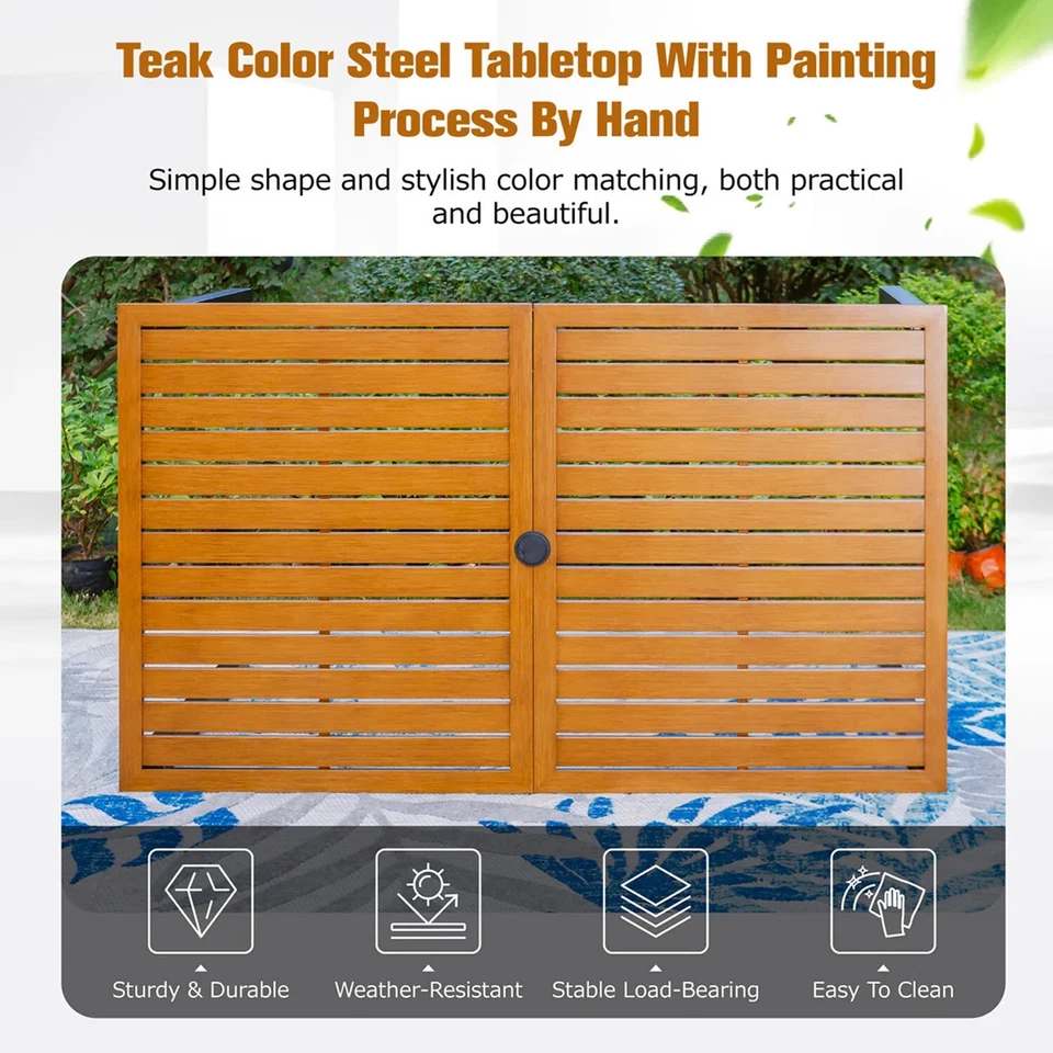 Mesa de comedor de patio al aire libre rectangular porche patio trasero mesa de cubierta con orificio para sombrilla Foto 2 de 4